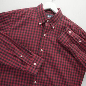 Polo Ralph Lauren Mens Custom Fit Gingham Check Shirt Red Black Long Sleeve M